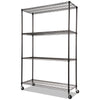 Alera NSF Certified 4-Shelf Wire Shelving Kit with Casters, 48w x 18d x 72h, Black