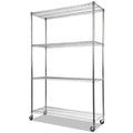Alera NSF Certified 4-Shelf Wire Shelving Kit with Casters, 48w x 18d x 72h, Silver