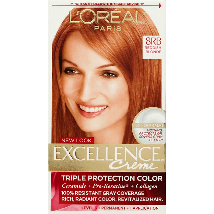 Excellence L'Oreal Paris Créme Permanent Triple Protection Hair Color, 8RB Medium Reddish Blonde, 1 Kit by Pasteur Pharmacy