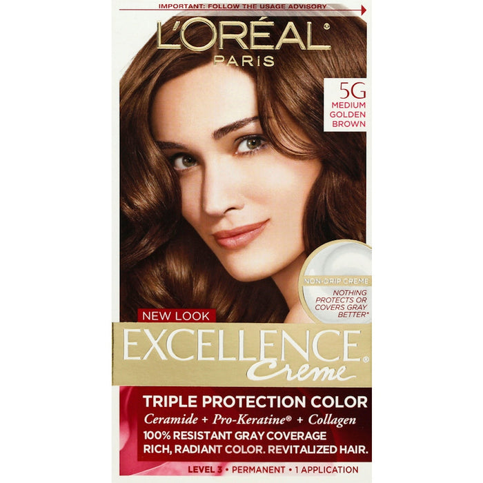 Excellence L'Oreal Paris Creme Permanent Triple Care Hair Color, 5G Medium Golden Brown, 1 Kit by Pasteur Pharmacy