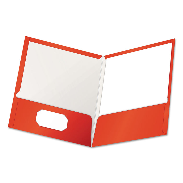 Oxford High Gloss Laminated Paperboard Folder, 100-Sheet Capacity, 11 x 8.5, Red, 25/Box