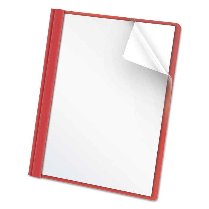 Oxford Clear Front Standard Grade Report Cover, Three-Prong Fastener, 0.5" Capacity, 8.5 x 11, Clear/Red, 25/Box