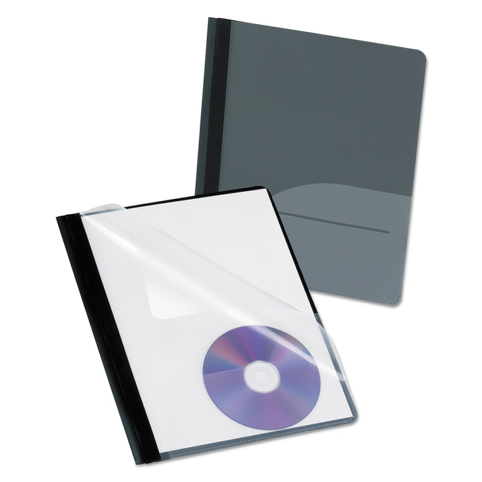 Oxford Clear Front Report Cover, CD Pocket, Three-Prong Fastener, 0.5" Capacity, 8.5 x 11, Clear/Onyx, 25/Box