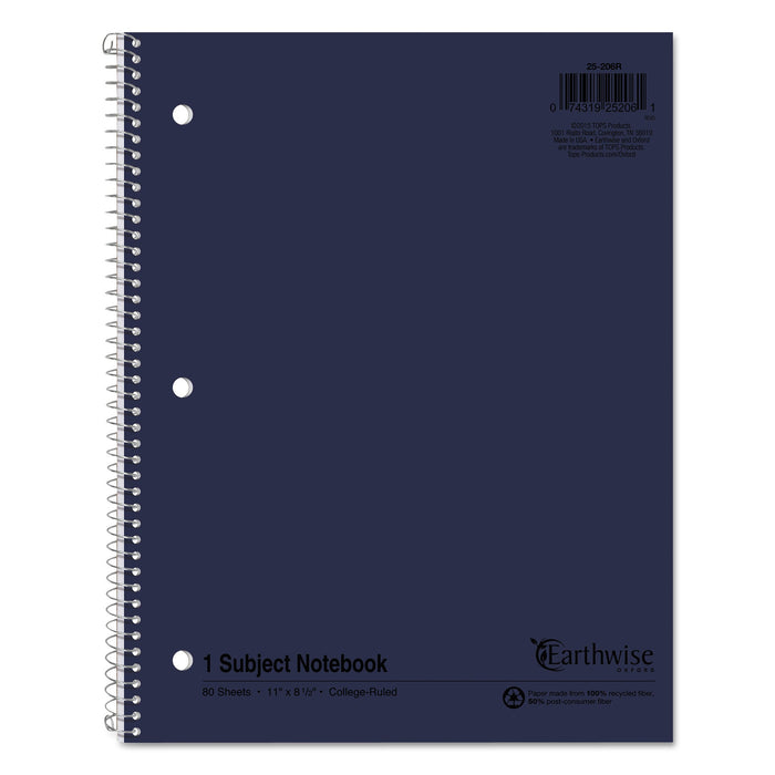 Oxford Earthwise by Oxford Recycled Single Subject Notebook, Medium/College Rule, Randomly Assorted Covers, 11 x 8.5, 80 Sheets