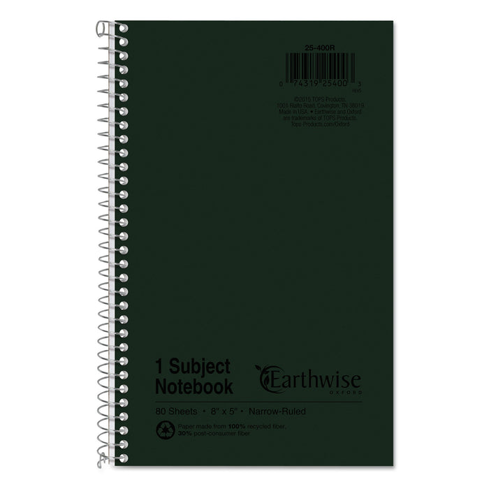 Oxford Earthwise by Oxford Recycled One-Subject Notebook, Narrow Rule, Green Cover, 8 x 5, 80 Sheets