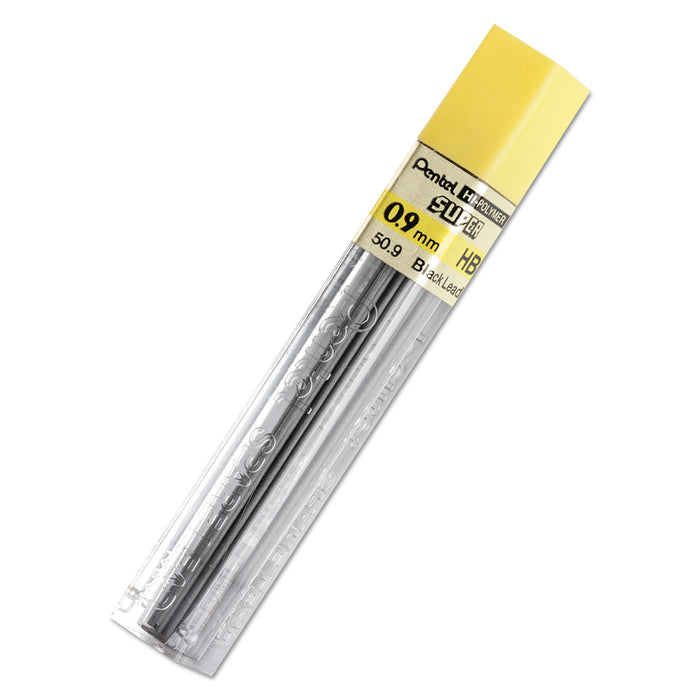 Pentel Super Hi-Polymer Lead Refills, 0.9 mm, HB, Black, 15/Tube