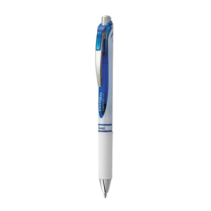 Pentel EnerGel RTX Gel Pen, Retractable, Medium 0.7 mm, Blue Ink, White/Blue Barrel