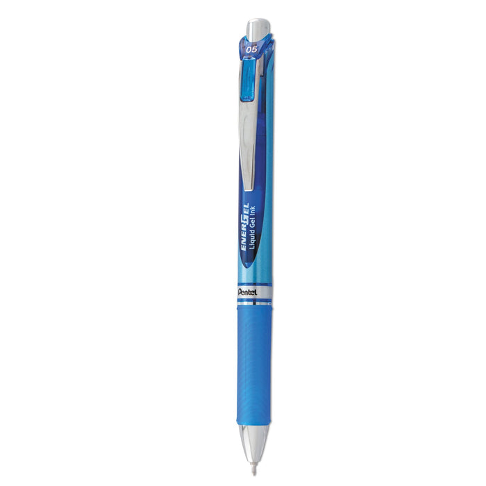 Pentel EnerGel RTX Gel Pen, Retractable, Fine 0.5 mm Needle Tip, Blue Ink, Silver/Blue Barrel