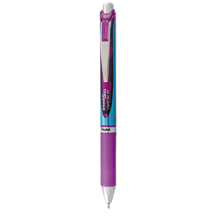 Pentel EnerGel RTX Gel Pen, Retractable, Medium 0.7 mm Needle Tip, Violet Ink, Violet/Gray Barrel