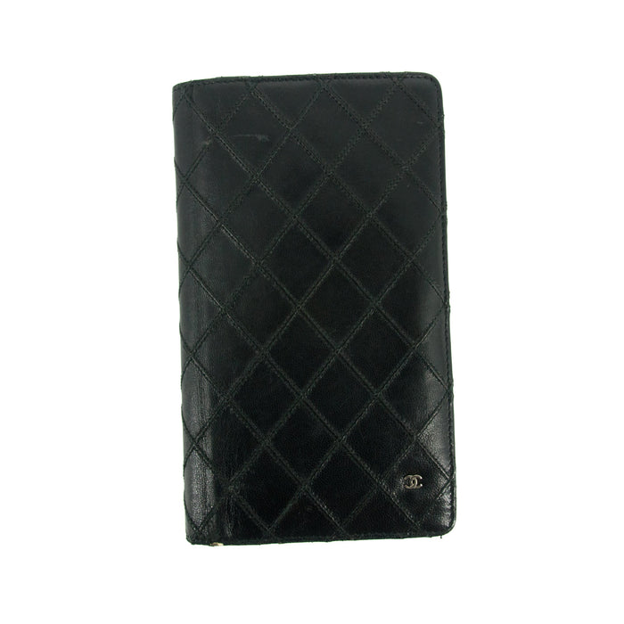 Chanel Black Diamond Quilted Lambskin Long Wallet #3160 by Bolt Boutique