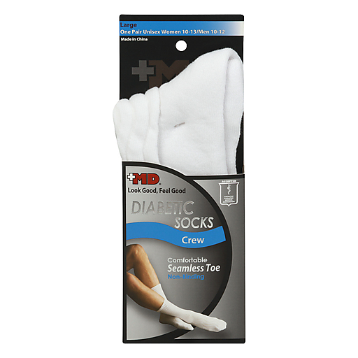 +MD White Diabetic Crew Socks Large 1Pair by Pasteur Pharmacy