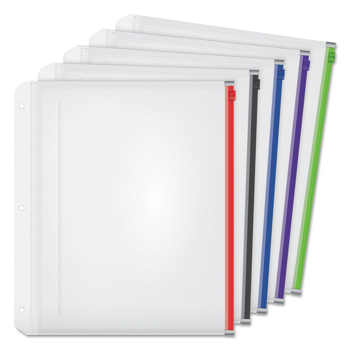 Cardinal Expanding Zipper Binder Pocket, 8.5 x 11, Assorted Colors, 5/Pack