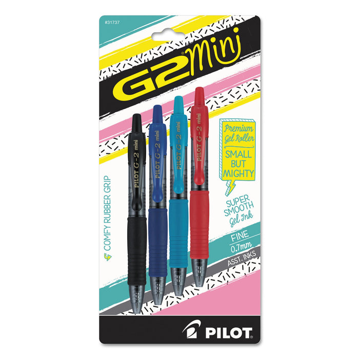 Pilot G2 Mini Gel Pen, Retractable, Fine 0.7 mm, Assorted Ink and Barrel Colors, 4/Pack