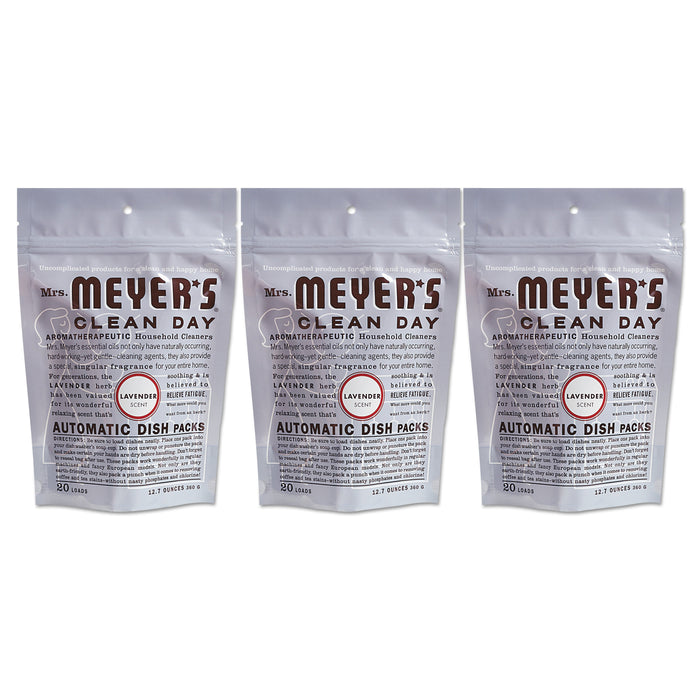 Mrs. Meyer's Automatic Dish Detergent, Lavender, 12.7 oz Pack, 20/Pack, 6 Packs/Carton