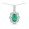 Genuine 10K Zambian Emerald Diamond Halo Pendant