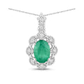 Genuine 10K Zambian Emerald Diamond Halo Pendant by Fine Color Jewels