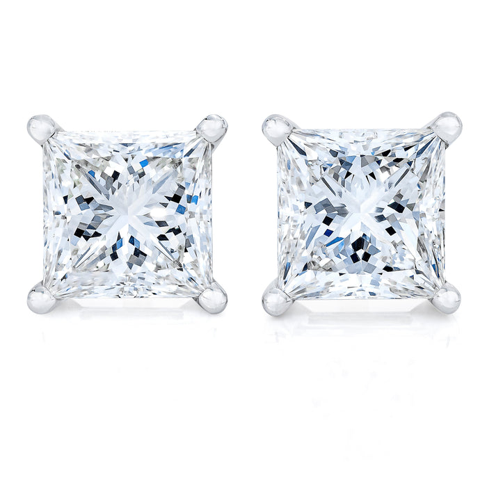 AGS Certified 18K White Gold 1.0 Cttw 4-Prong Set Princess-Cut Solitaire Diamond Screw Back Stud Earrings (E-F Color, SI2-I1 Clarity) by Bids.com