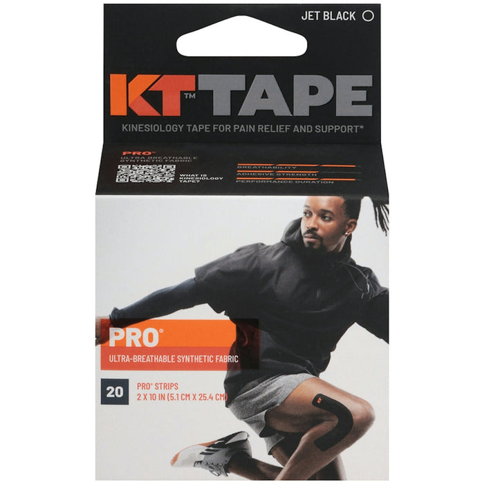 KT Tape Pro Synthetic Kinesiology Therapeutic Sports 20 Precut, 10 Strips, Jet Black by Pasteur Pharmacy