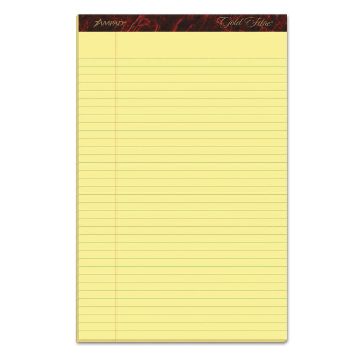 Ampad Gold Fibre Quality Writing Pads, Wide/Legal Rule, 50 Canary-Yellow 8.5 x 14 Sheets, Dozen