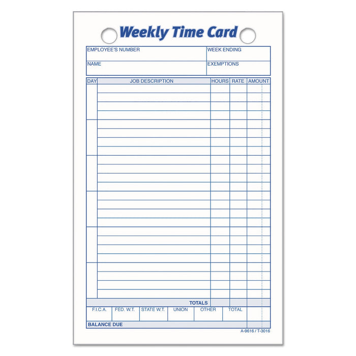 TOPS Weekly Employee Time Cards, One Side, 4.25 x 6.75, 100/Pack