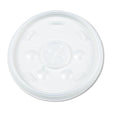 Dart Plastic Lids for Foam Cups, Bowls and Containers, Flat with Straw Slot, Fits 12-60 oz, Translucent, 100/Pack, 5 Packs/Carton