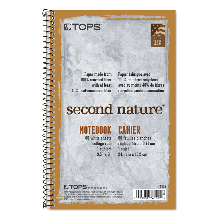 TOPS Second Nature Single Subject Wirebound Notebooks, Medium/College Rule, Light Blue Cover, 9.5 x 6, 80 Sheets