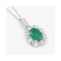 Genuine 10K Zambian Emerald Diamond Halo Pendant by Fine Color Jewels
