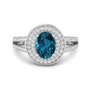 Genuine White Diamond and London Blue Topaz Halo Pave Ring