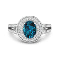 Genuine White Diamond and London Blue Topaz Halo Pave Ring by Fine Color Jewels