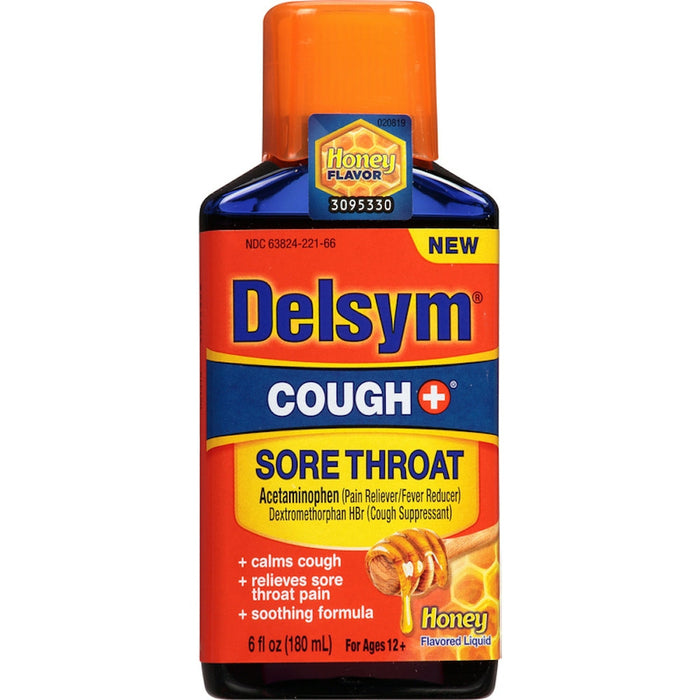 Delsym Cough + Sore Throat, Honey, Liquid 6 Fl Oz by Pasteur Pharmacy