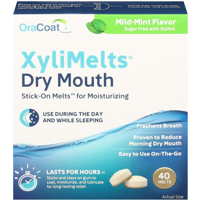 OraCoat Xylimelts For Dry Mouth Mild Mint - 40 Discs by Pasteur Pharmacy