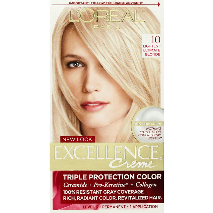 Excellence L'Oreal Paris Creme Permanent Triple Protection Hair Color, 10 Lightest Ultimate Blonde, 1 Kit by Pasteur Pharmacy