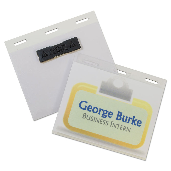 C-Line Self-Laminating Magnetic Style Name Badge Holder Kit, 3" x 4", Clear, 20/Box