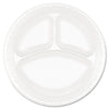 Dart Concorde Foam Plate, 3-Compartment, 9" dia, White, 125/Pack, 4 Packs/Carton