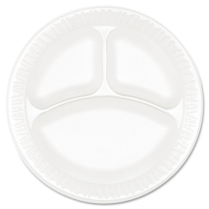 Dart Concorde Foam Plate, 3-Compartment, 9" dia, White, 125/Pack, 4 Packs/Carton