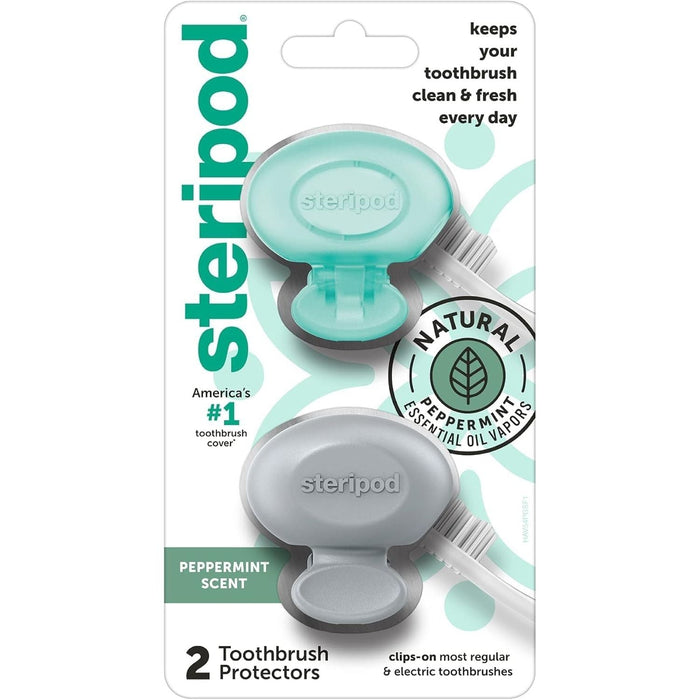 Steripod® Antimicrobial Toothbrush Protector – Peppermint (2 Count) by Pasteur Pharmacy