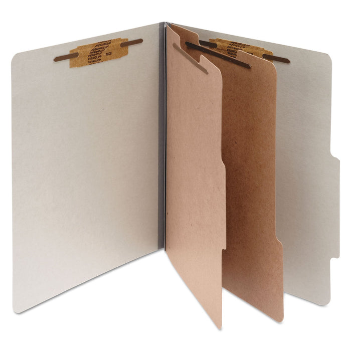 ACCO Pressboard Classification Folders, 2 Dividers, Letter Size, Mist Gray, 10/Box