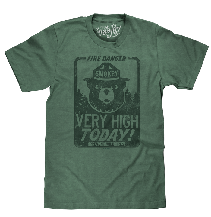Smokey Bear "Fire Danger Very High Today" T-Shirt - Green by Tee Luv