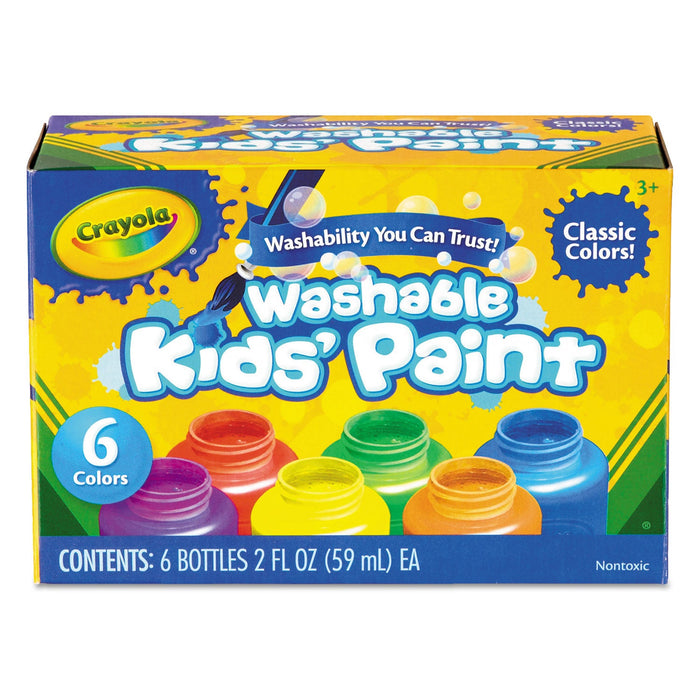 Crayola Washable Paint, 6 Assorted Colors, 2 oz Bottle, 6/Pack