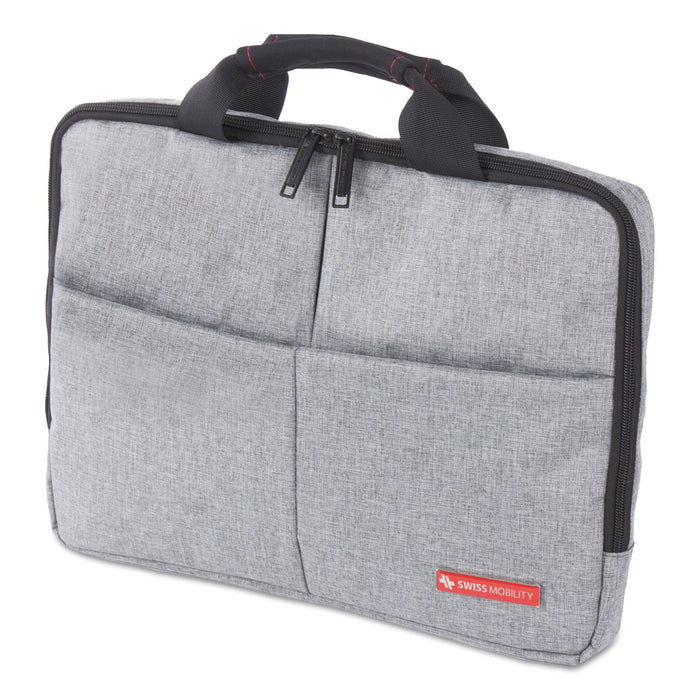 Swiss Mobility Sterling Slim Briefcase, Fits Devices Up to 14.1", Polyester, 1.75 x 1.75 x 10.25, Gray