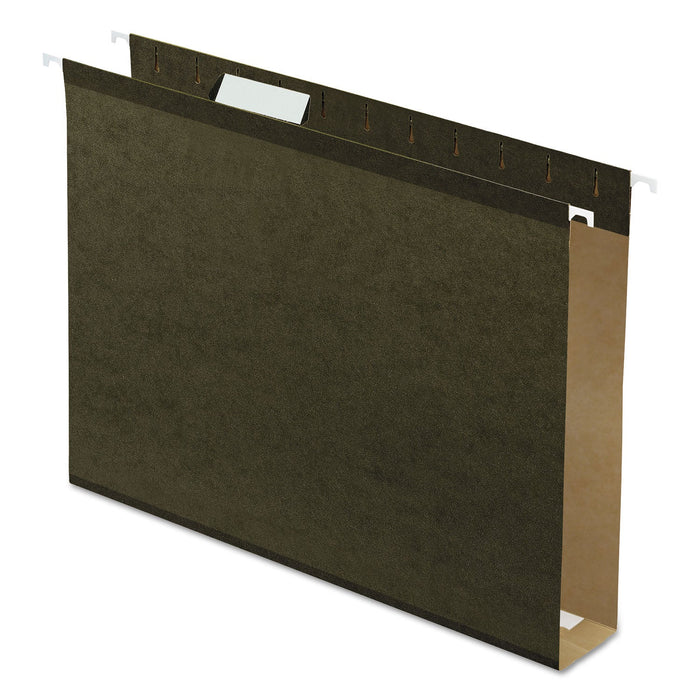 Pendaflex Extra Capacity Reinforced Hanging File Folders with Box Bottom, 2" Capacity, Letter Size, 1/5-Cut Tabs, Green, 25/Box