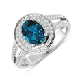 Genuine White Diamond and London Blue Topaz Halo Pave Ring by Fine Color Jewels