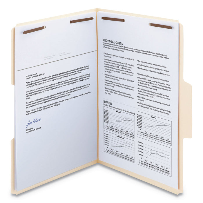 Smead SuperTab Reinforced Guide Height Fastener Folders, 2 Fasteners, Legal Size, 14-pt Manila Exterior, 50/Box