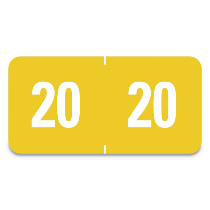 Smead Yearly End Tab File Folder Labels, 20, 0.5 x 1, Yellow, 25/Sheet, 10 Sheets/Pack