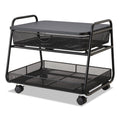 Safco Onyx Under Desk Machine Stand, Metal, 1 Shelf, 1 Drawer, 1 Bin, 100 lb Capacity, 21" x 16" x 17.5", Black
