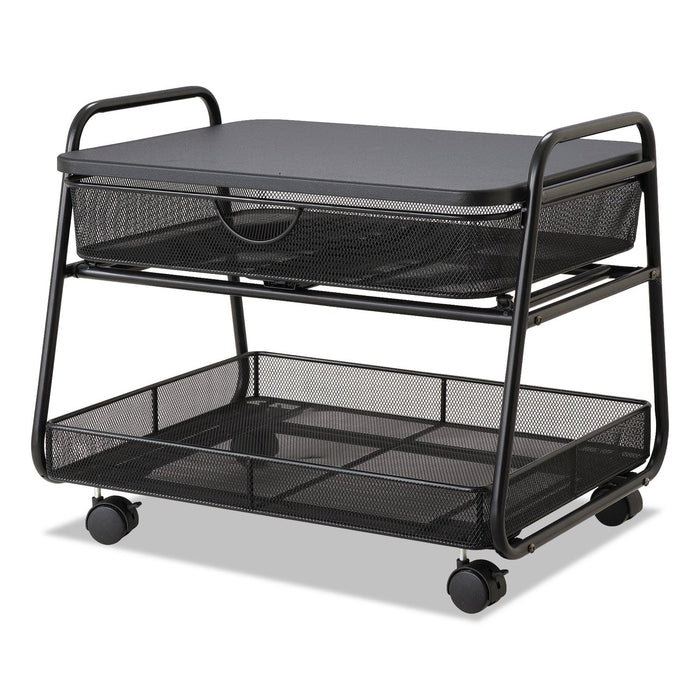 Safco Onyx Under Desk Machine Stand, Metal, 1 Shelf, 1 Drawer, 1 Bin, 100 lb Capacity, 21" x 16" x 17.5", Black