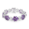 Pear Purple Amethyst Prong Silver Floral Cluster Tennis Bracelet