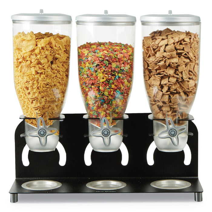 Mind Reader Heavy Duty Metal Cereal Triple Dispenser, 60 oz, 18.5 x 5.93 x 17.25, Black/Clear