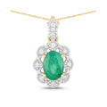 Genuine 10K Zambian Emerald Diamond Halo Pendant by Fine Color Jewels