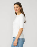 Cable and Gauge White Short Elbow Sleeve Crewneck Sweater, Size Medium by Vanessa Jane